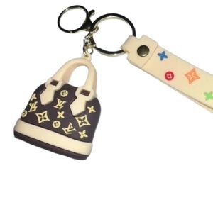 Keychain Wristlet Bag Charm Designer Logo Brown Cream‎